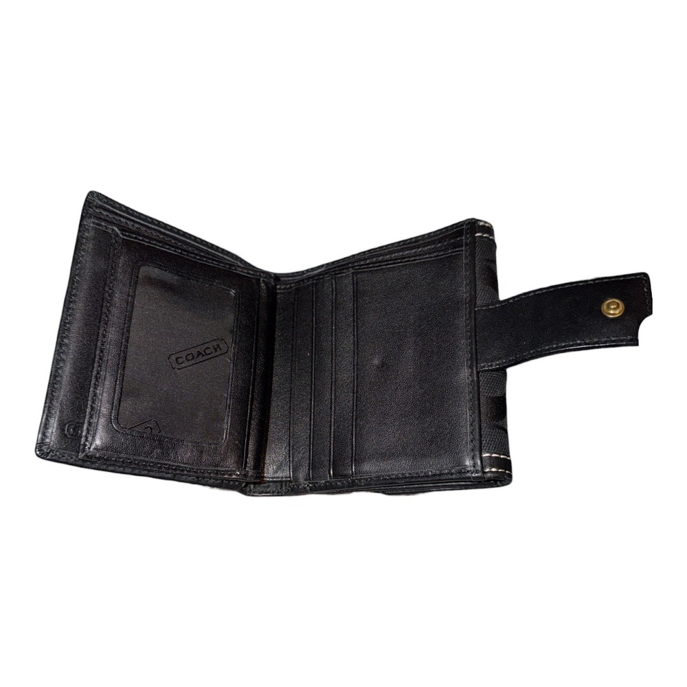Coach Black Signature Canvas/Leather Compact Flat Wallet - Picture 4 of 10